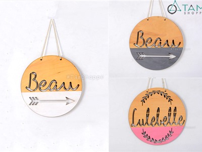 Tranh treo tường gỗ tròn bế chữ W-TRANH-21